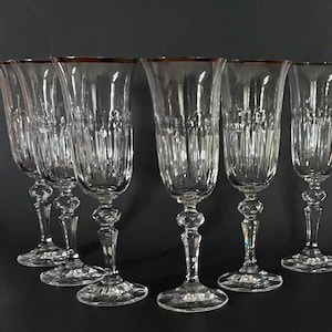 Set of 6 Gold by Bohemia Crystal Champagne Flutes - Vintage Barware - Vintage Crystal - Champagne Glasses