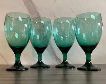 Set of 4 Vintage Juniper Green Libbey Iced Tea Goblets - Green Water Glasses - Holiday Glasses - 12 Ounce Glasses