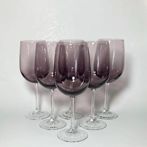 6 Purple Libbey Vina Wine Glasses - Purple Bowl Clear Stem - Vintage Wine Glasses - Oversized Wine Glass