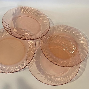 Set of 4 Vintage Arcoroc Luminarc Rosaline Pink Glass Dessert or Bread Plates - Vintage Cristal d’Arques - Made in France