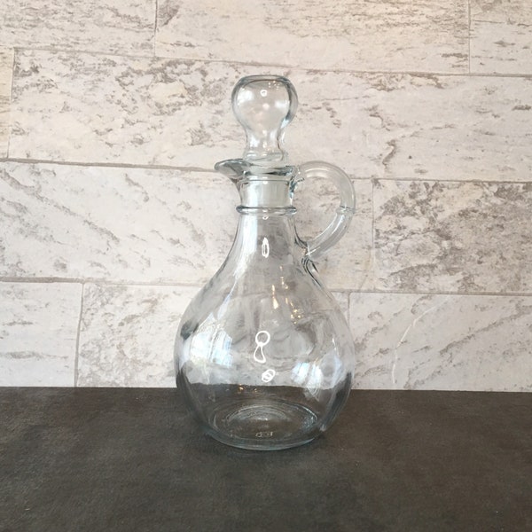 Vintage Glass Cruet Oil and Vinegar Bottle with Glass Stopper Anchor Hocking Small Pitcher Salad Dressing Bottle