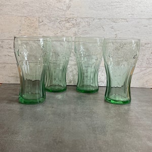 Set of 4 Tall Coca Cola Glasses by Libbey - Classic Green Coke Glasses  - Vintage Coke Glasses