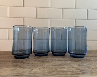 Set of 4 Libbey Bolero Smoke Blue Juice Glasses - Vintage Drinking Glasses - Vintage Barware - Boho Style