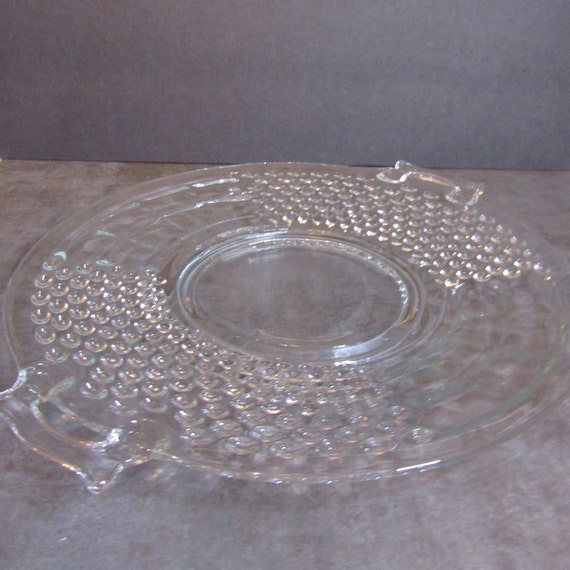 Vintage 11" Hobnail Glass  Cake or Serving Plate with Handles Mid Century Kitchen Ware