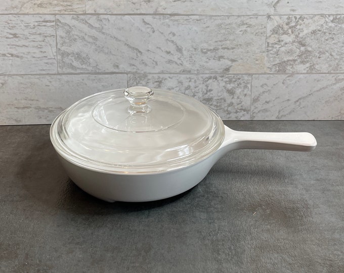 Corning Ware White Microwave Browning Skillet With Lid Vintage