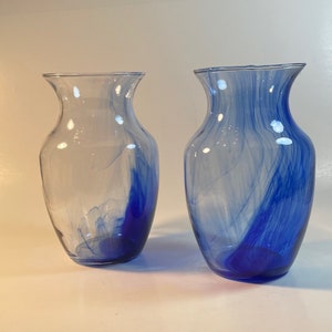 Set of 2 Cobalt Blue Blown Glass  Vintage Vases - Wedding Decor - Party Decor - Floral Arrangements