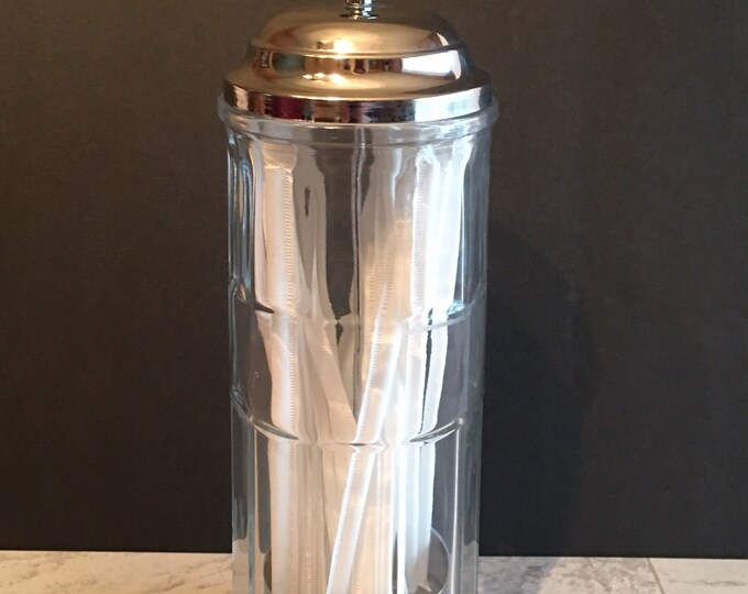 Vintage Tablecraft Straw Dispenser Glass Straw Storage Jar Soda