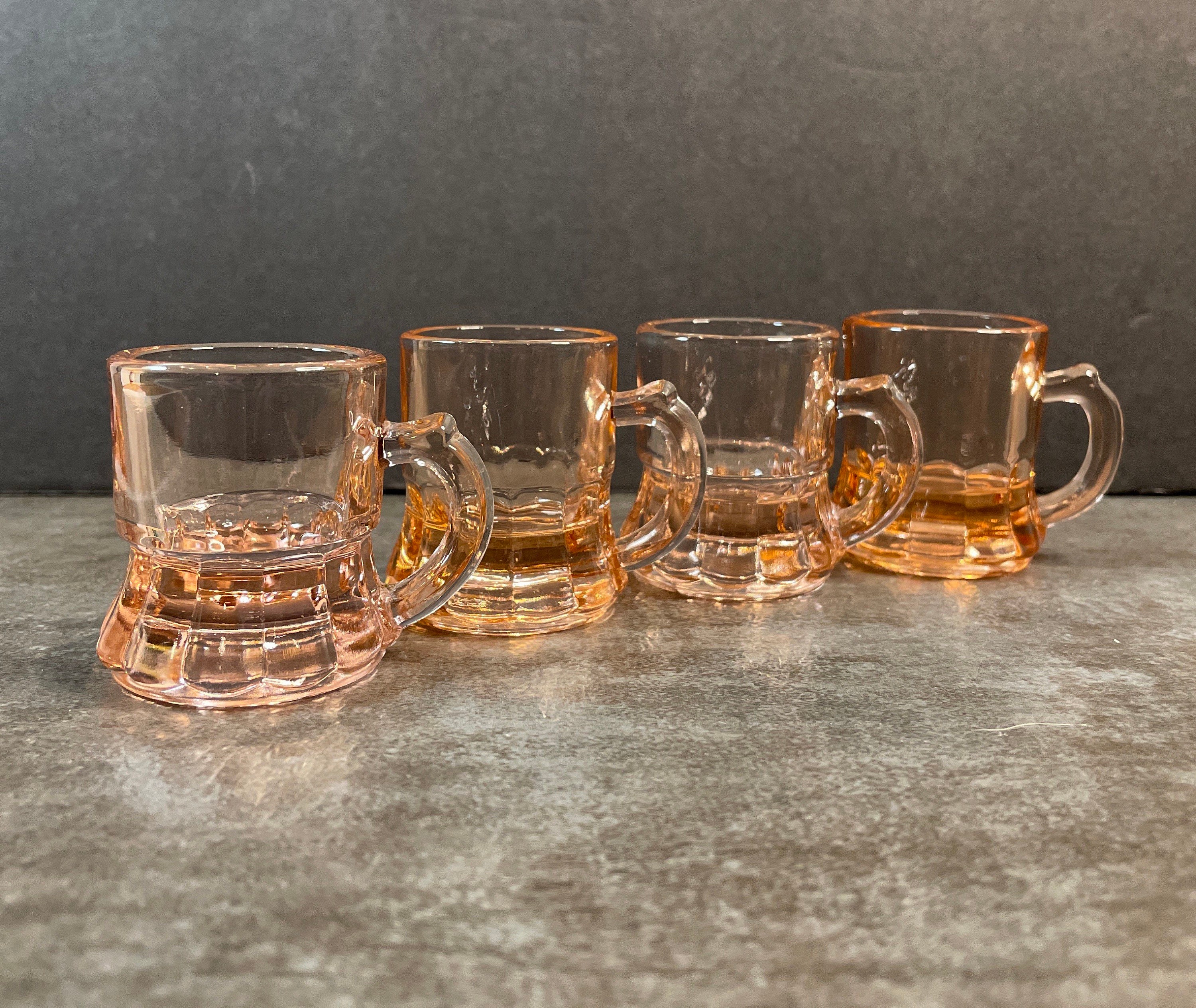 Set of 4 Vintage Federal Glass Pink Shot Glasses Beer Mug Etsy