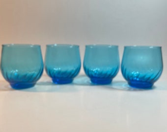 MCM Set of 4 Turquoise Blue Juice Glasses by Libbey - Vintage Drinking Glasses - Vintage Barware