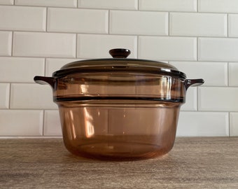 Pyrex France Amber Brown Visions 1.5 Liter Double Boiler Insert - Vintage Glass Cookware - Glass Pots and Pans