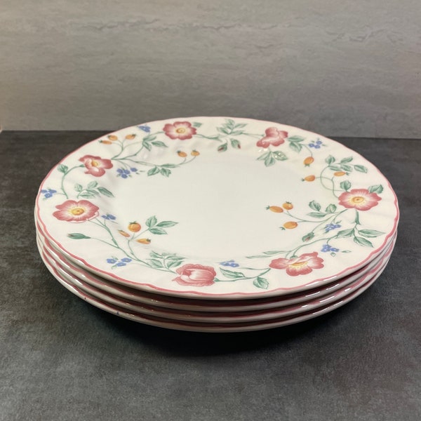 4 Briar Rose Dinner Plates by Churchill - Fine English Tableware - Pink Flowers - Made in England