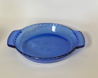 Cobalt Blue 9&quot; Pie Pan by Anchor Hocking - Vintage Glass Casserole Dish - Fluted Pie Pan