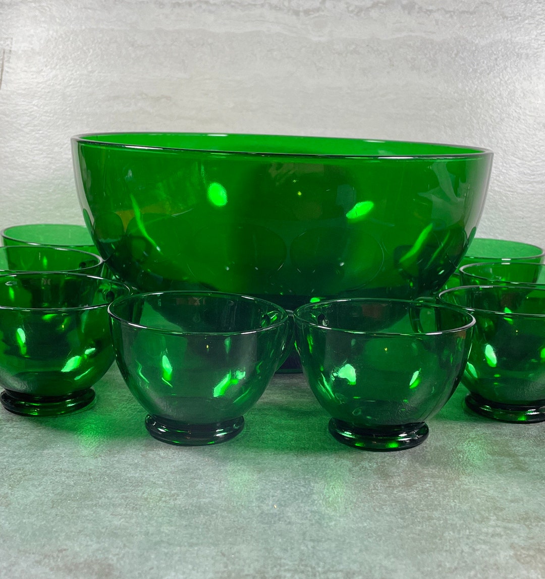 Forest Green Punch Bowl Set by Anchor Hocking Vintage Etsy