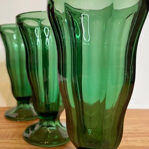 Set of 3 Green Anchor Hocking Glass Ice Cream Sundae Dishes Vintage Milkshake Glass Old Fashioned Soda Fountain Glassware Soda Tumbler image 2