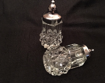 Clear Diamond Point Glass Salt and Pepper Shakers Vintage Indiana Glass