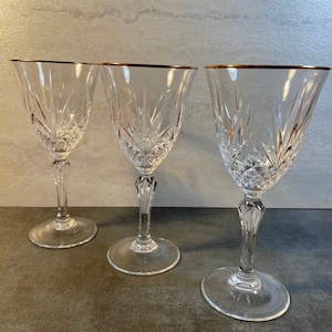 Set of 3 Vintage Gold Trimmed Crystal Wine Glasses - 6 Ounce Glasses - Crystal Barware