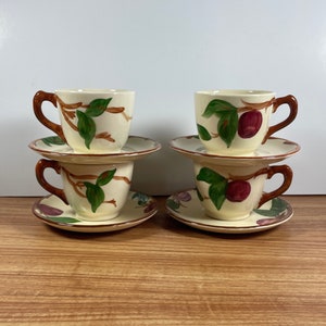 Set of 4 Franciscan Apple Cup and Saucers - Collectible Pottery Mid Century Pottery - Shabby Chic - Farmhouse Kitchen - California Pottery