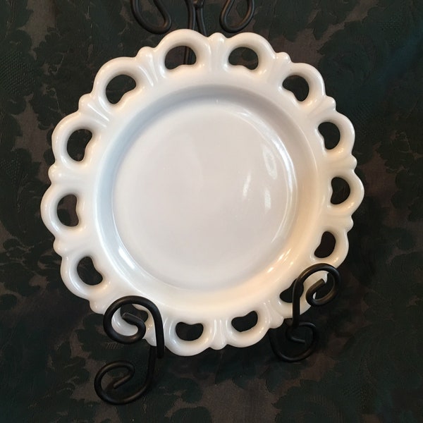 8" Open Lace Old Colony White Milk Glass Plate  Vintage Anchor Hocking Lunch plate White Decor Farmhouse Decor  Shabby Chic