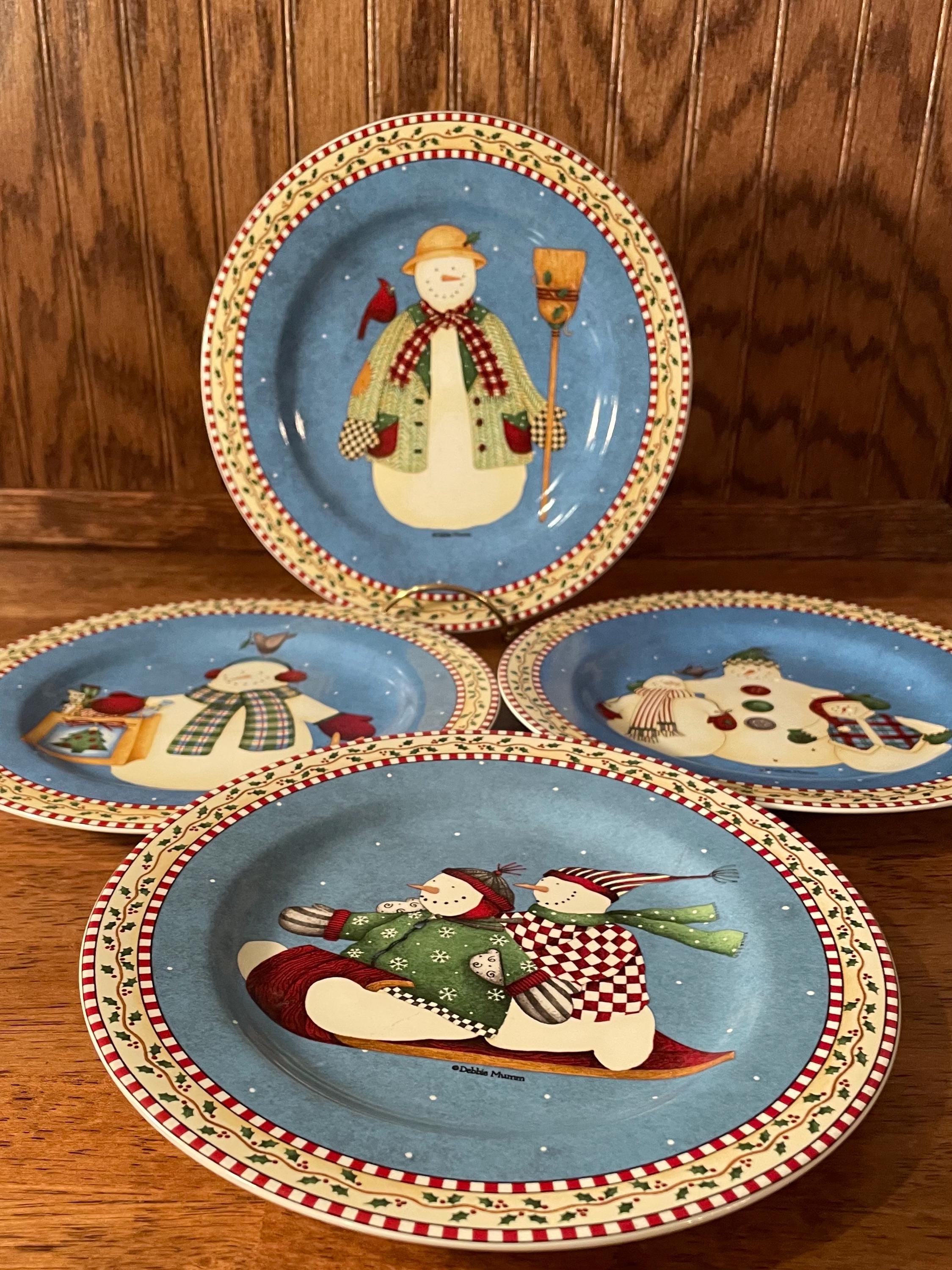 Set of 4 Debbie Mumm Snowman Salad or Dessert Plates - Sakura 