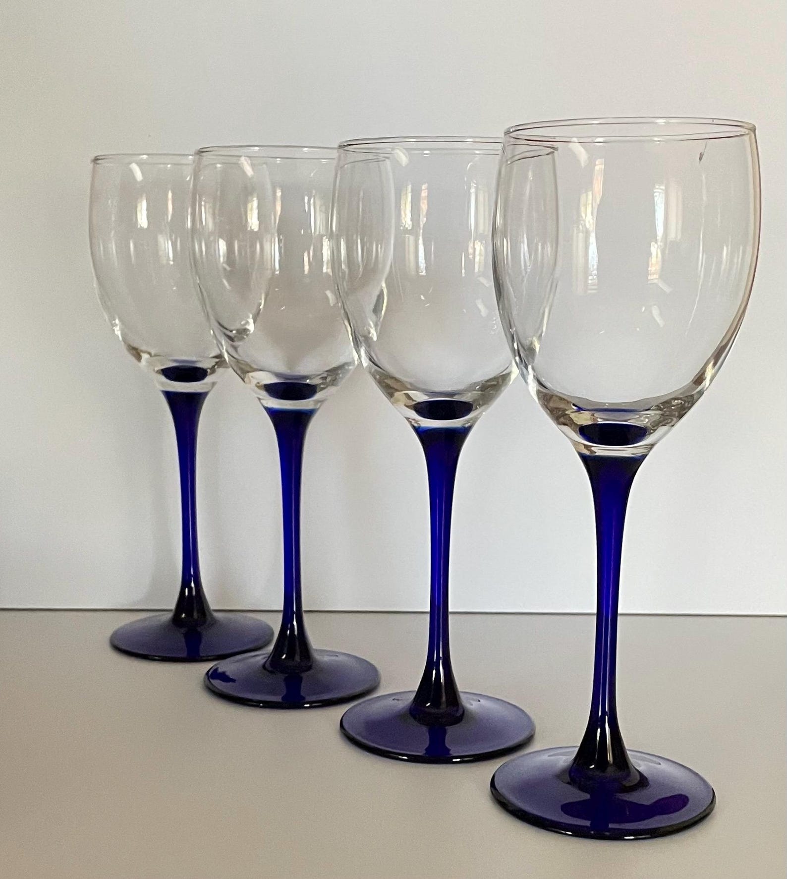 Set of 4 Cristal d’Arques - Sapphire Claret Wine Vintage Crystal Glasses - Cobalt Blue Stem