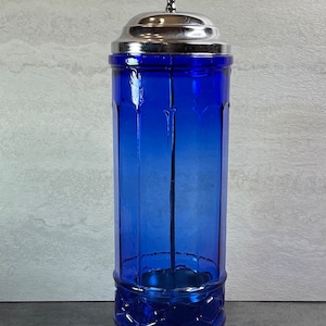 Cobalt Blue Straw Dispenser - Glass Straw Storage Jar  - Old Fashioned Soda Fountain