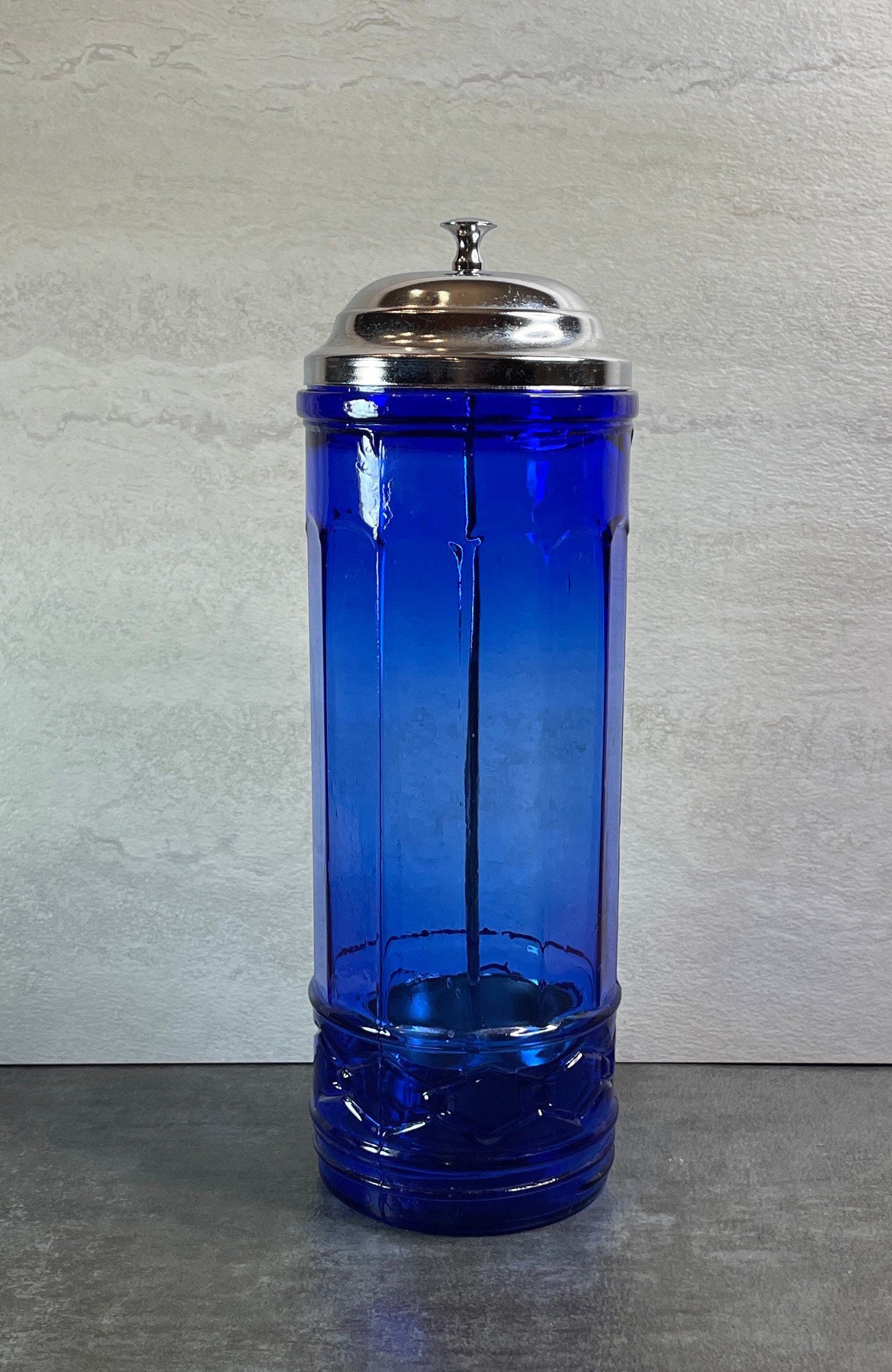 Cobalt Blue Straw Dispenser Glass Straw Storage Jar Old Fashioned Soda  Fountain 