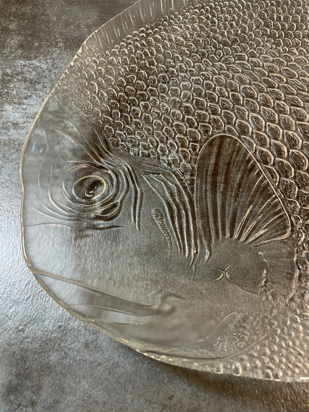 Large Arcoroc Poisson Fish Serving Plate Vintage Glass Plates Made in