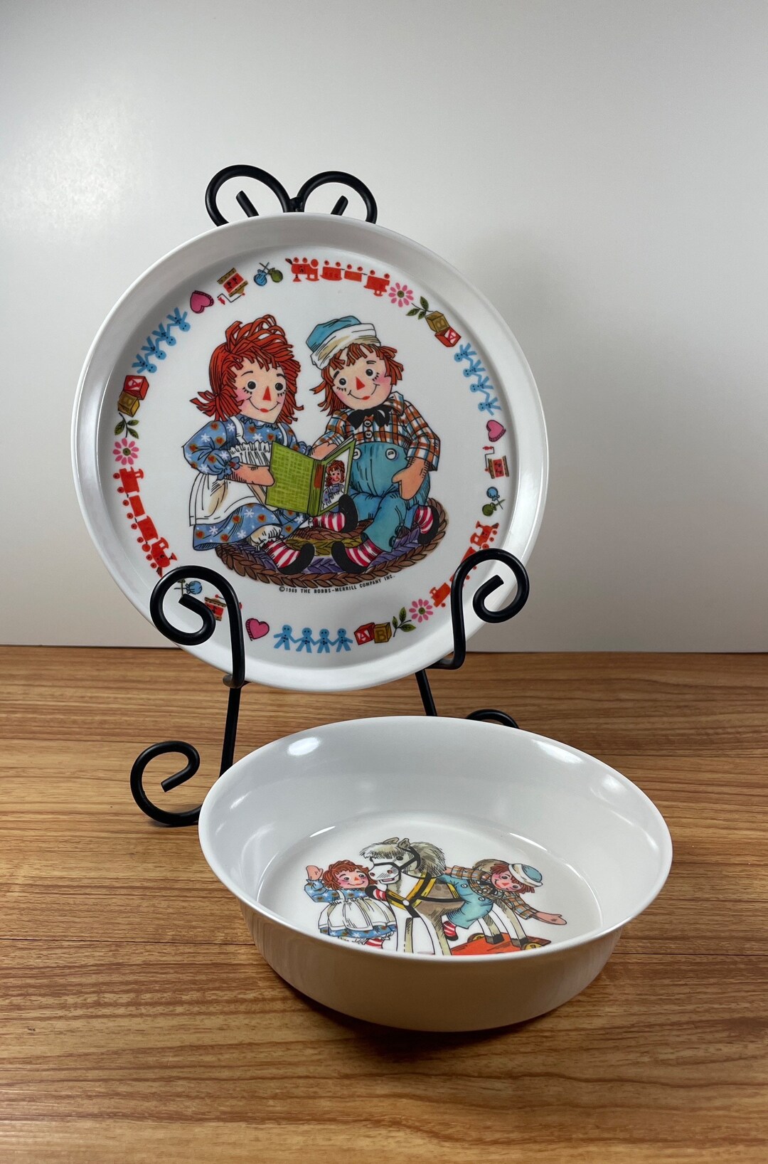 Vintage 1969 Oneida Raggedy Ann Andy Children's Plate and Bowl Set