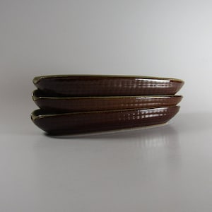 Set of 3 Brown Corn on the Cob Ceramic Plates Vintage Corn Holders BBQ Dishes