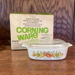 NIB 1 Quart Corning Ware Spice of Life  Casserole Dish with Lid - Vintage Pyroceram Glass Cookware A-1-B