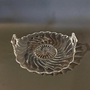 Vintage Fostoria Colony Swirl 9” Muffin Plate with Handles - Serving Platter - 1940’s Depression Glass - Crystal Serving Dish