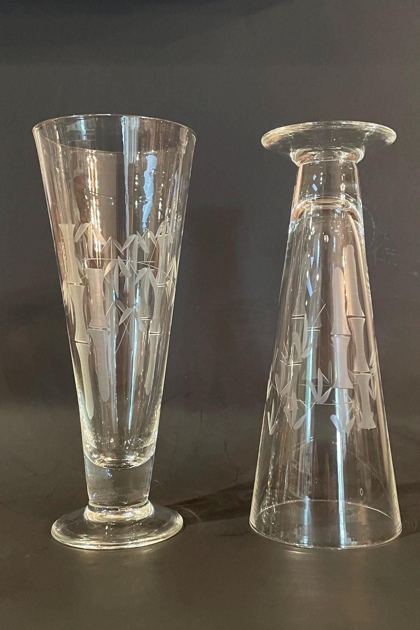 4 Sasaki Etched Bamboo Pilsner Glasses - MCM Barware - Crystal