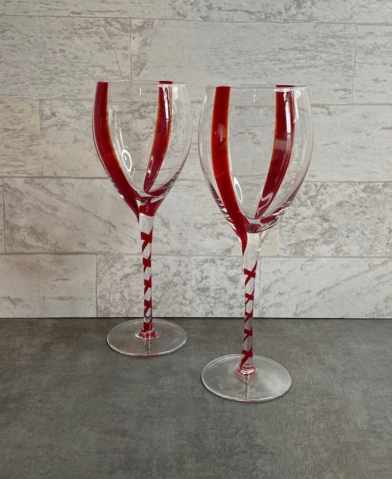 Set of 2 Pier One Double Red Twist Water Goblets Wine - Etsy Singapore