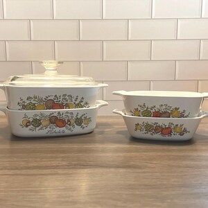 5 Piece Gift Set Corning Ware Spice of Life Casserole Dishes - Glass Cookware - 1.5 Liter 1 Liter P-41 P-43 Mini's - Made in USA