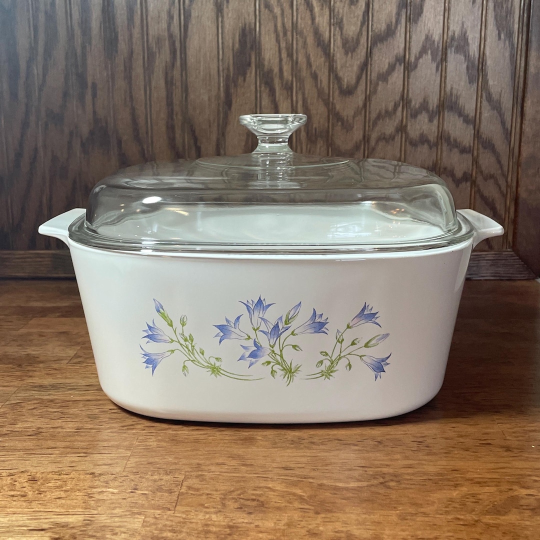 5 Quart / Liter Blue Dusk Bouquet Corning Ware Roaster - Vintage Dutch ...