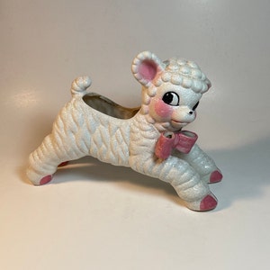 Vintage Baby Lamb Planter - Nursery Decor - Flower Arrangements - Vase - Handpainted - Easter Decor