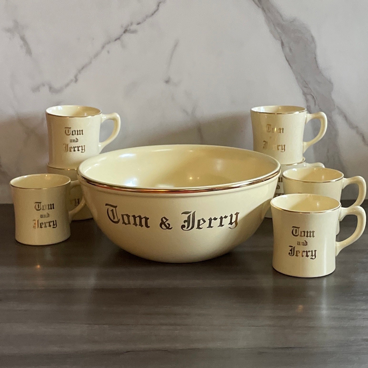 Tom and Jerry Homer Laughlin Punch Bowl Set - Vintage Eggnog Set