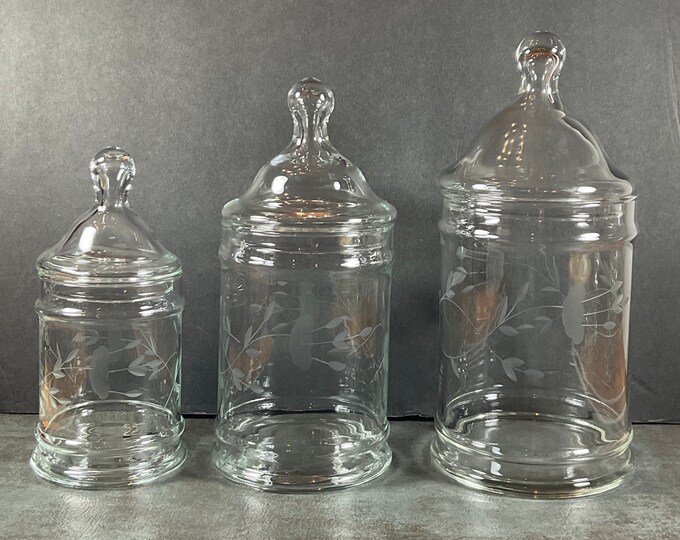 Set of 3 Vintage Princess House Glass Apothecary Jars Etsy