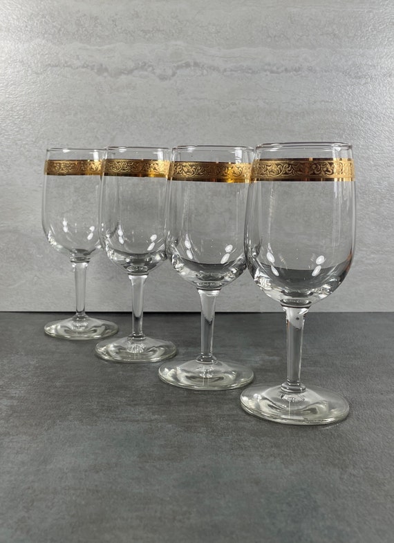 Gold Rim Wine Glasses, Vintage Glassware