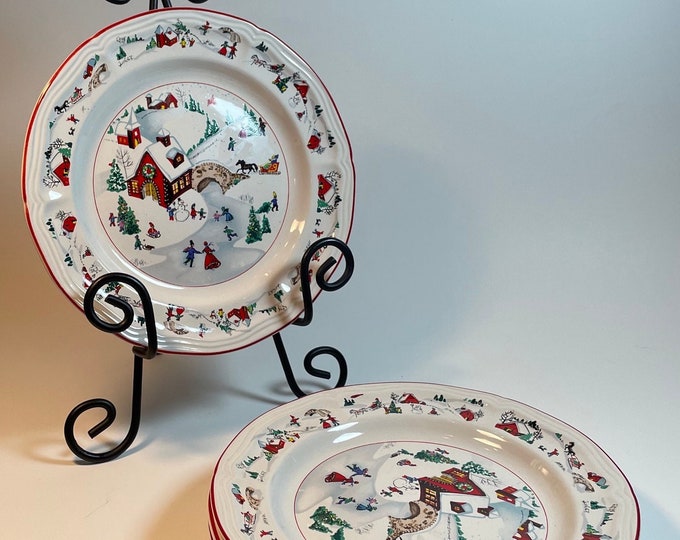 Set of 4, White Christmas Salad Plates by Faberware Vintage Christmas