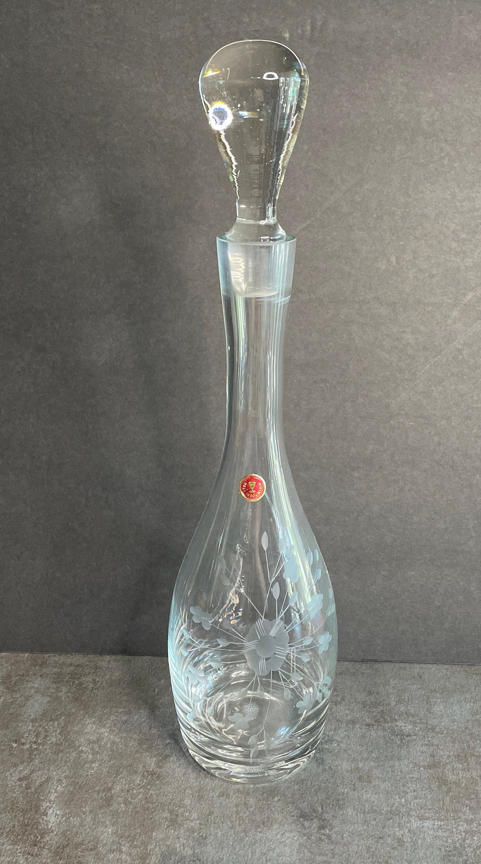 Vintage Floral Etched Crystal Wine Decanter Made in Romania Etsy