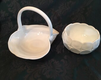 Constellation White Milk Glass Basket or Bowl  - Vintage Milk Glass Basket Bowl - Indiana Glass Company - Easter Basket - Wedding Decor