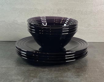 Your Choice: Forum Amethyst Bormiolo Rocco  Salad Plates or Bowls - Vintage 1970’s - Purple Glass Dishes - Made in France