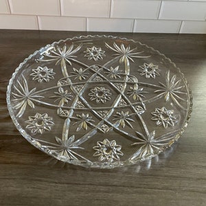 Vintage EAPG Prescut Anchor Hocking Star of David Pressed Glass Cake Plate - Mid Century Kitchenware