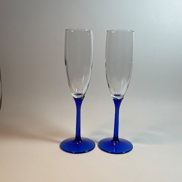 Set of 2 Vintage Blue Libbey Domaine Champagne Glasses  - Cocktail Glasses - Vintage Barware