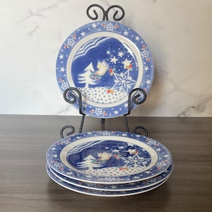 Set of 4 Epoch &quot;Mr Snowman&quot; Dessert Plates by Noritake - Christmas China - Holiday Dishes