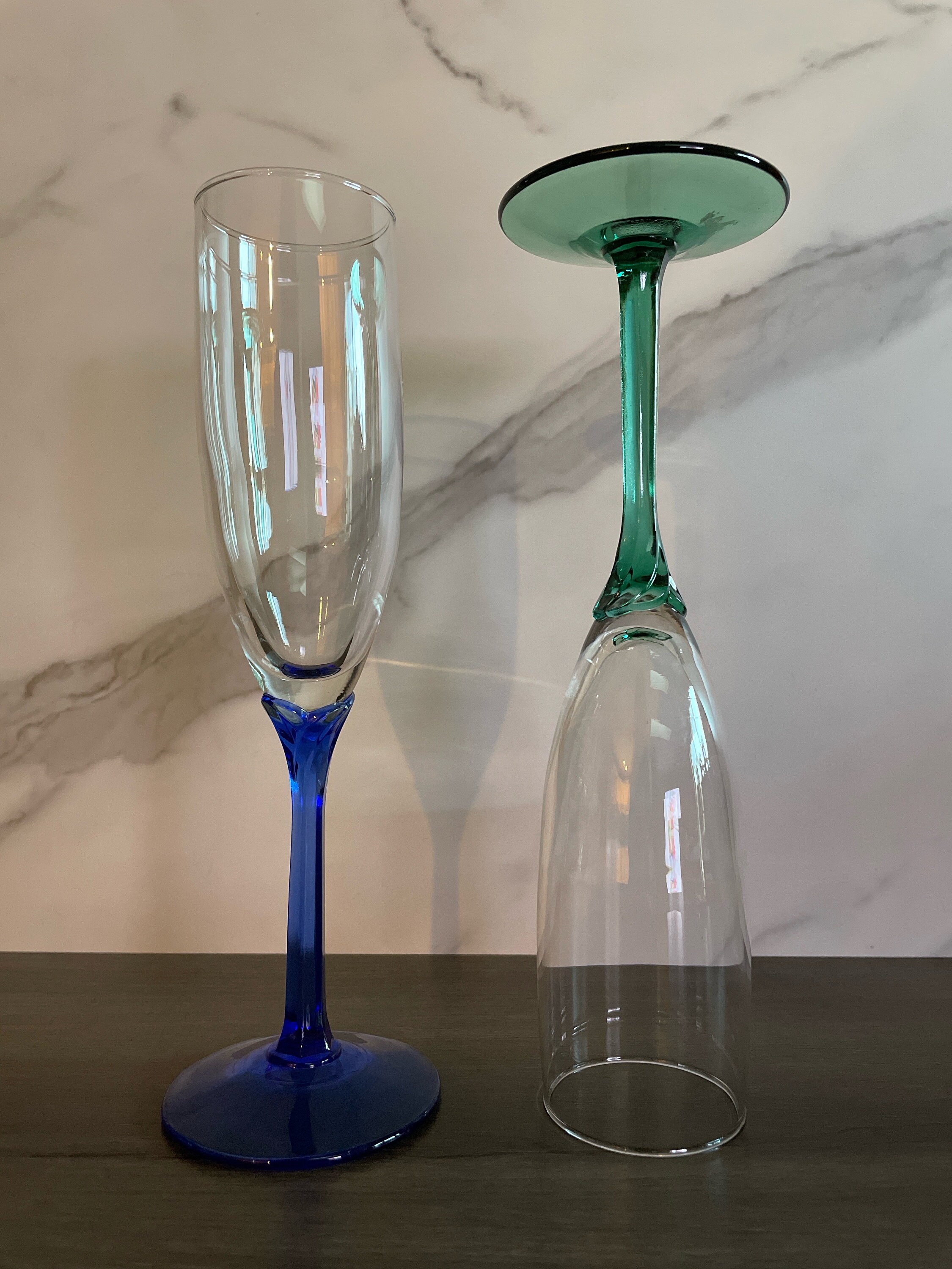 Set of 4 Vintage Green & Blue Libbey Domaine Champagne Wine 