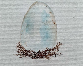 Small egg, hand-painted postcard, watercolor, nature, Easter, spring, seasonal table