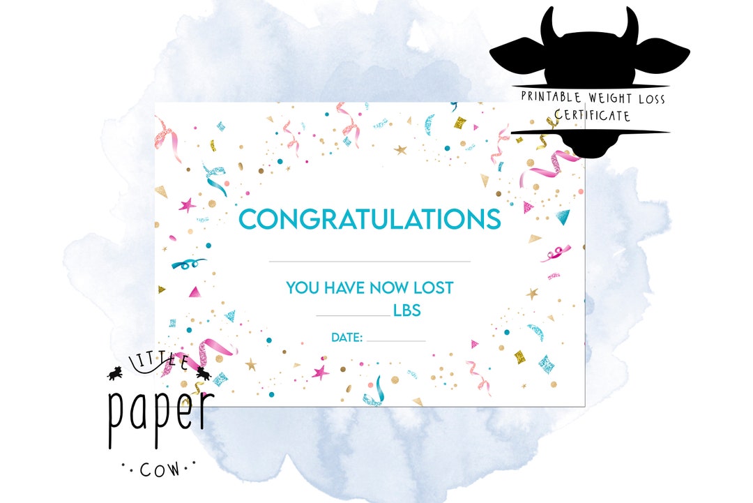 Printable Weight Loss Certificate Lbs // A4 Certificate // Slimming ...