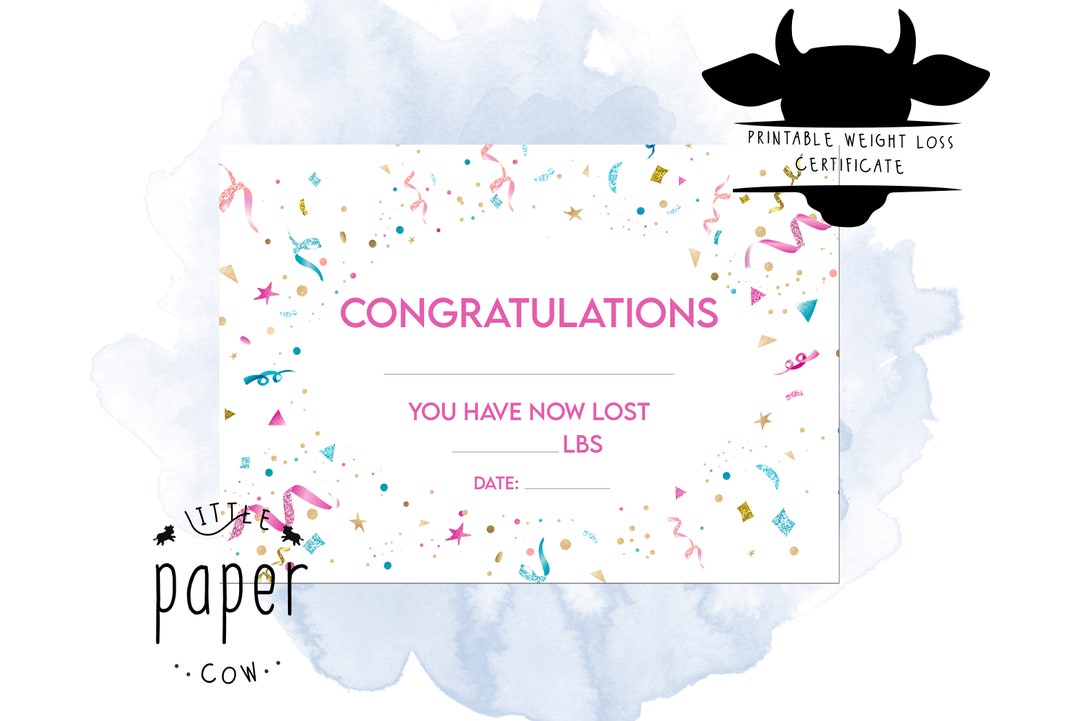 Printable Weight Loss Certificate Lbs // A4 Certificate // Slimming